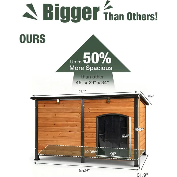 Gwynette 59" Extra Large Heated Outdoor Dog House for Large Dogs Insulated