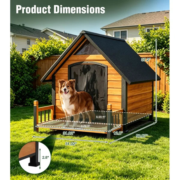 Outdoor Dog House Weatherproof Chew Proof Large Dog Kennel With Metal Frame For Small Medium Large Dogs, 50.9" D X 37.4" W X 37.2" H